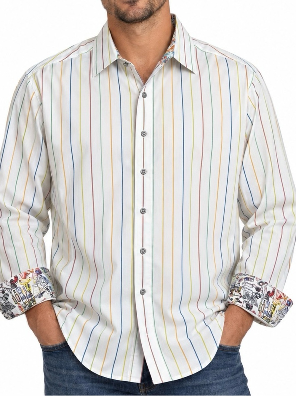 Robert Graham 2XL Multicolor Stripe Embroidered Button Down Shirt Classic Fit